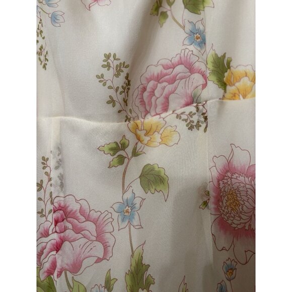 I.C.E Y2K 90s Silk Midi Dress Sz 4 Multicolor Floral Bow Sleeveless VTG - Picture 6 of 8